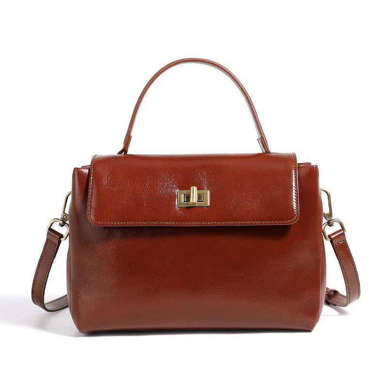 2025 Fashion textured cowhide handbag versatile retro shoulder bag genuine leather commuter messenger bag