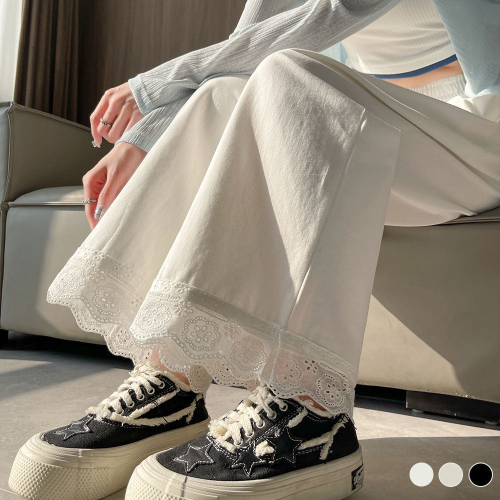 Lace lace wide-leg pants women's 2025 spring and summer clothing new loose and thin fashion high waist drape straight casual pants