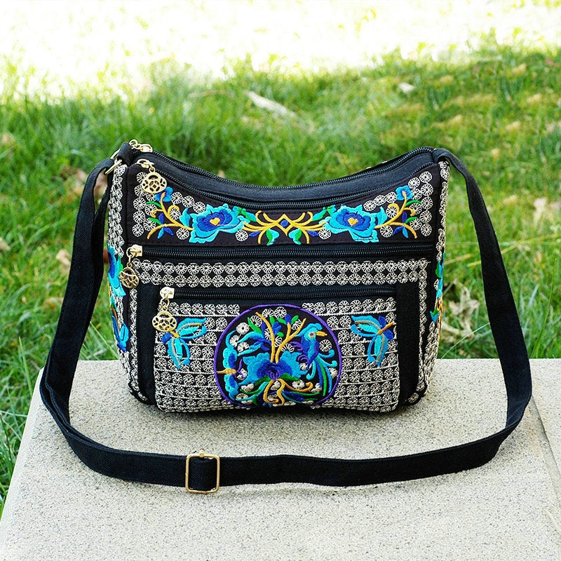 Yunnan National Style Bag Embroidered Women's Shoulder Bag Full Embroidered Crossbody Small Size Dumpling Bag Four-Layer Messenger Bag