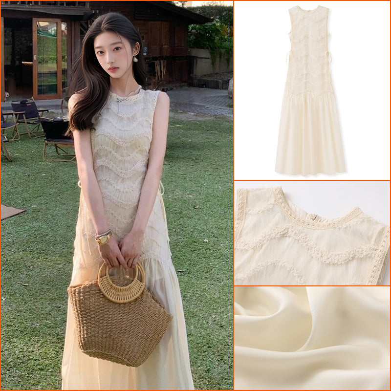 2025 summer heavy industry mesh splicing vest dress new high-end light luxury long dress women N3019
