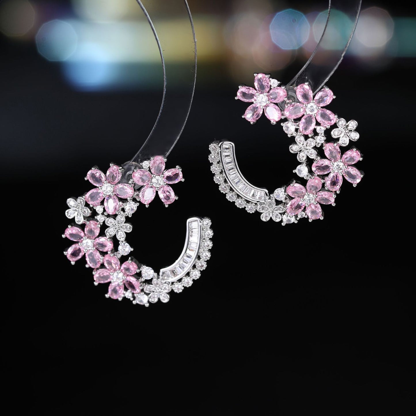 2025 Light luxury high-end zircon flower earrings niche design fresh temperament s925 silver needle elegant flower cluster earrings
