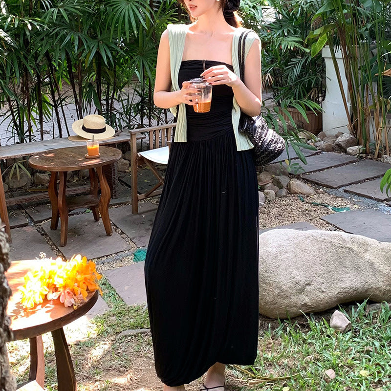 2025 spring and summer new high-waisted temperament elegant tube top dress high-end long dress children 88176