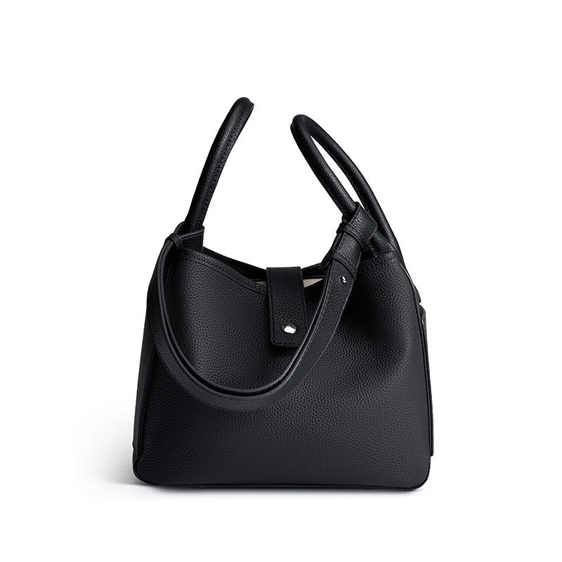 2025 Soft leather bucket bag niche design leather vegetable basket women's bag 2023 new portable commuter first-layer cowhide bag