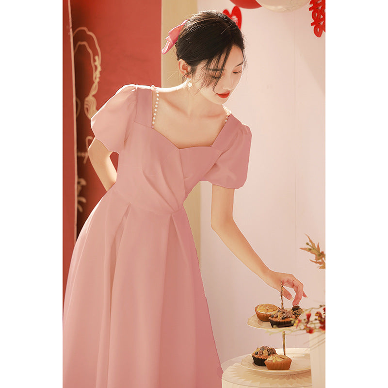 2025 Small white evening dress, usually worn in spring, get a certificate to register, small white dress, toasting dress, female bride engagement dress