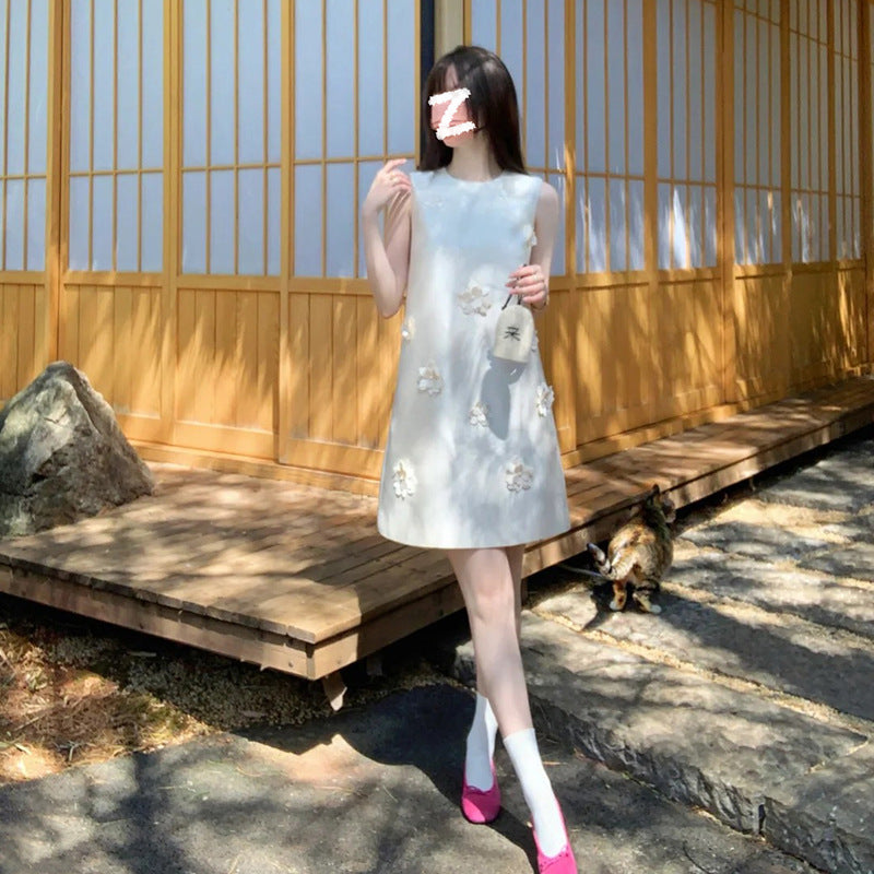 Spring and summer new fairy gas thin loose dress temperament solid color high sense petal sleeveless A word long dress M3050