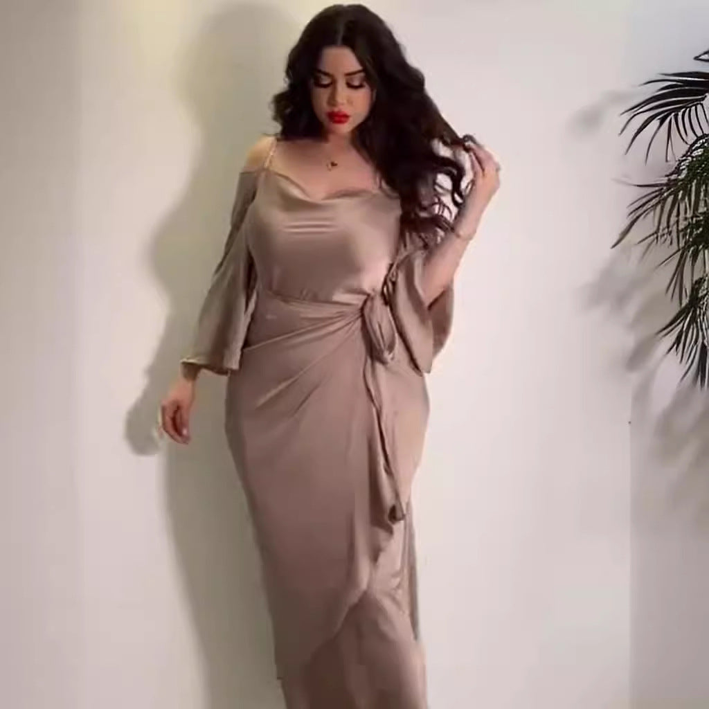 2025 popular spring and summer New Popular trade women's clothing independent station ebay sexy suspender hip-wrapped collar dance evening dress