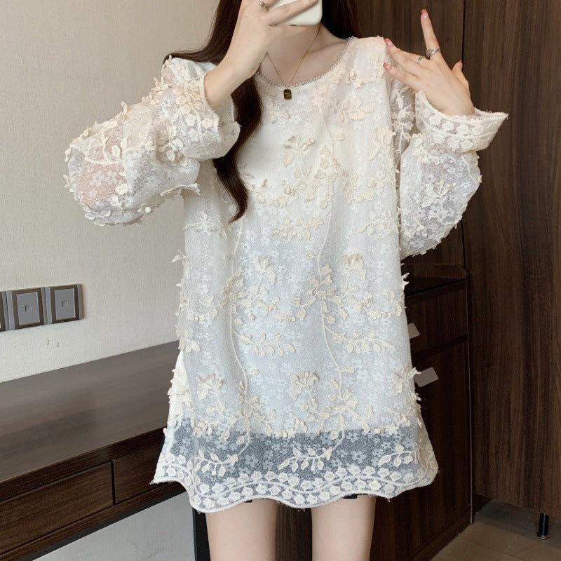 Large size women's clothing 2025 spring new retro jacquard chiffon shirt women's high-end age-reducing shirt top women's clothing