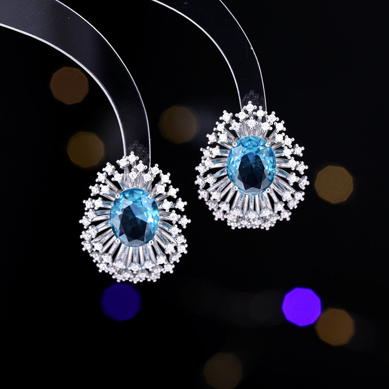 2025 S925 silver needle light luxury high-end earrings wholesale luxury high-end temperament palace style bright bloom fireworks earrings