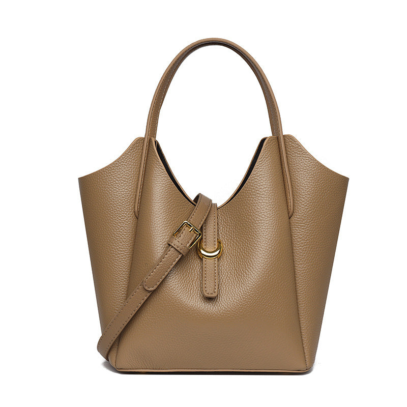 2025 Bucket bag New hot-selling women's bag high-end light luxury women's handbag lychee pattern leather commuter shoulder bag