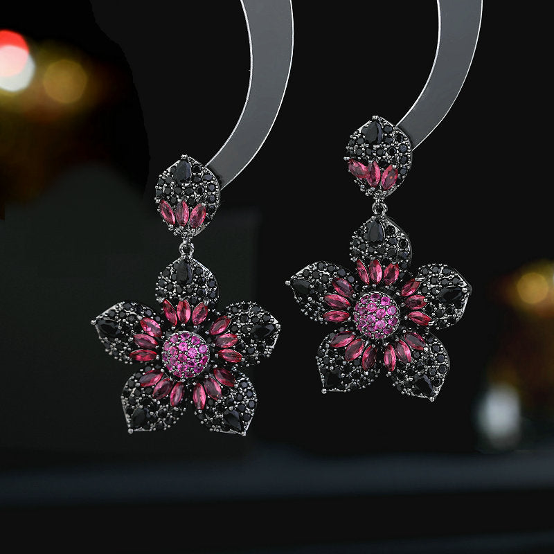 2025 S925 silver needle colored zircon heavy industry exaggerated earrings elegant temperament wedding banquet dress with flower earrings