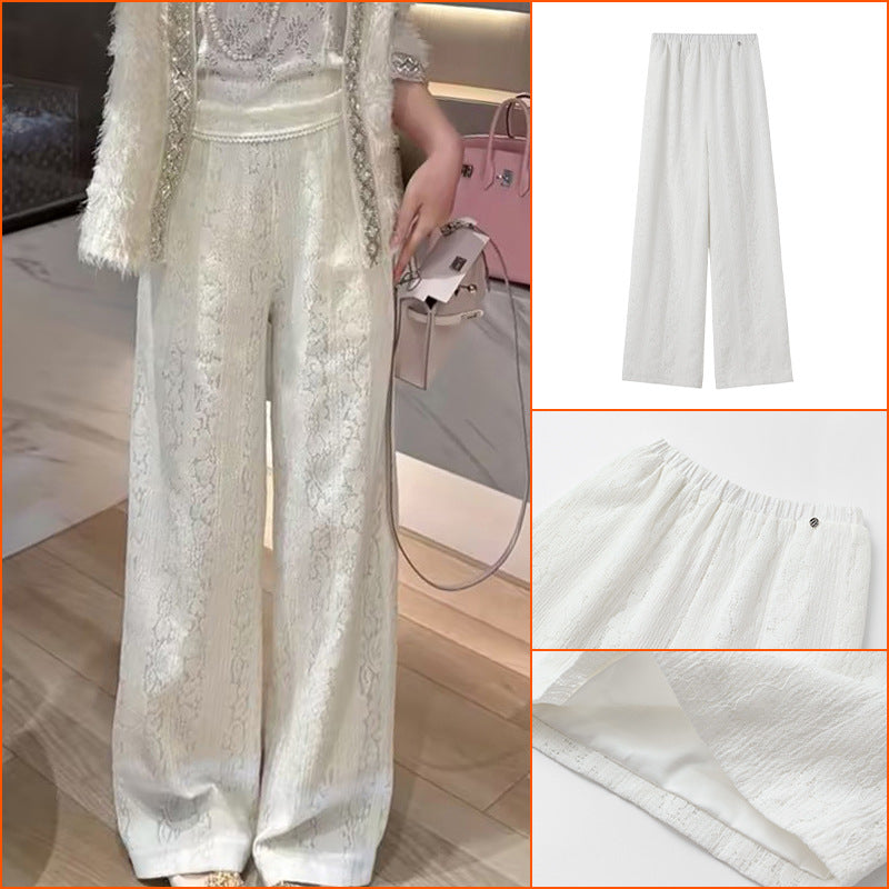 2025 spring new high-end light luxury design sense retro white high-waisted and thin wide-leg casual pants women's N2017