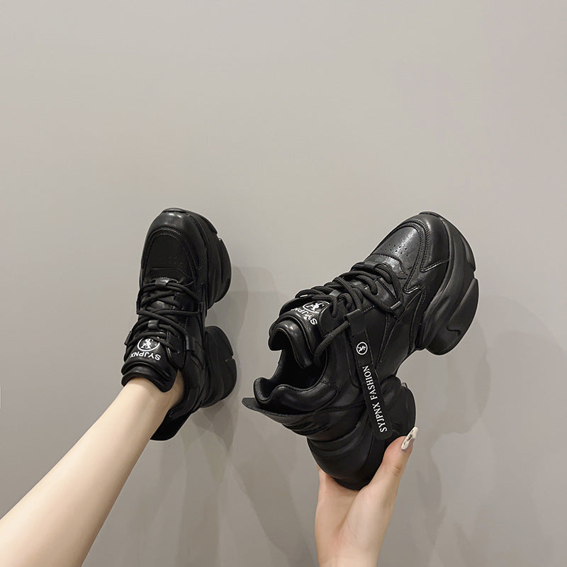 2025 Trendy dad shoes women's 2022 early autumn new Popularan station leather thick-soled versatile small feet color matching casual shoes
