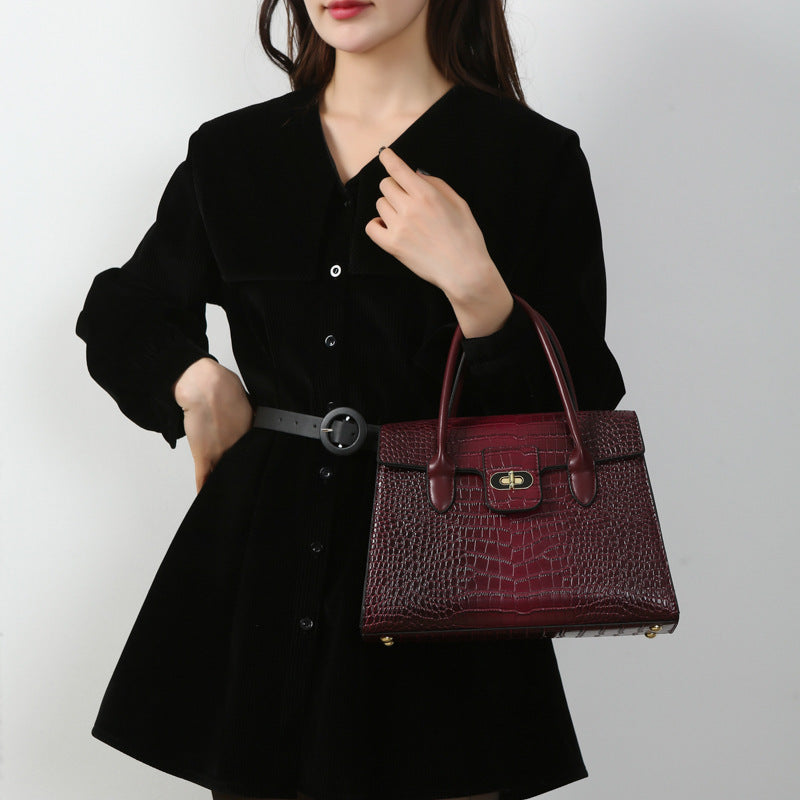 2025 popular autumn new fashion handbag women's large-capacity crocodile pattern shoulder bag to work commuting high-end satchel