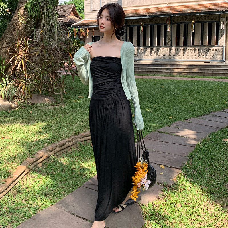 2025 spring and summer new high-waisted temperament elegant tube top dress high-end long dress children 88176