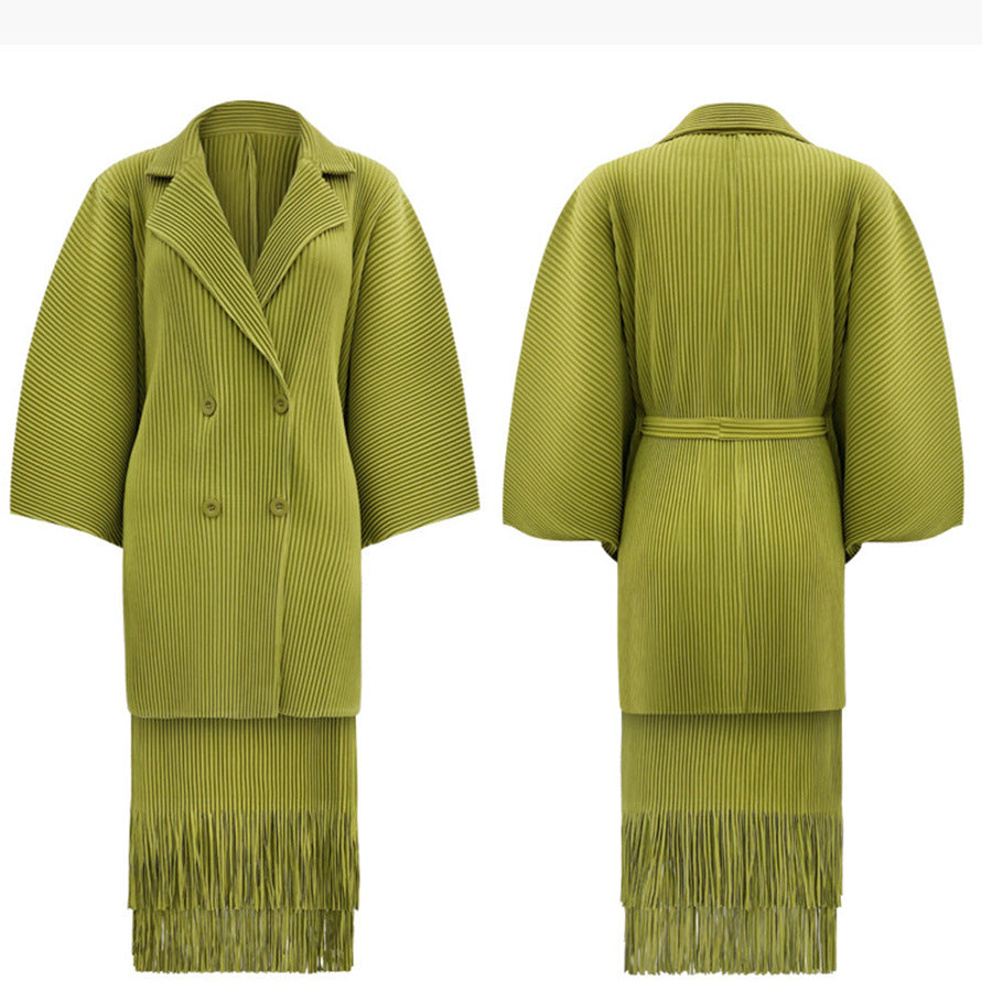 2025 New Popular trade suit women's high-end autumn and winter two-piece set, pleated coat, fringed skirt, a complete set