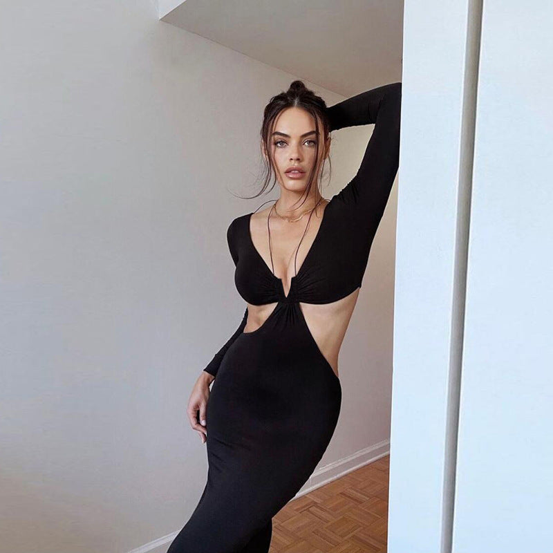 BENPAOLV 2025 Popular trade INS style women's clothing autumn new long-sleeved sexy V-neck temperament dress women's wholesale