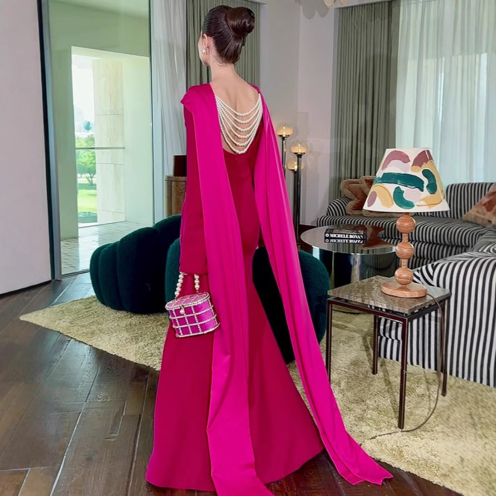 2025 spring New Popular, , Middle East Popular trade women's clothing independent station sexy hip-wrapped shawl streamer evening dress
