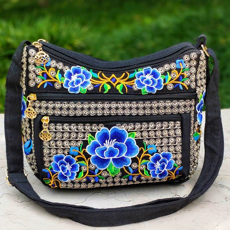 Yunnan National Style Bag Embroidered Women's Shoulder Bag Full Embroidered Crossbody Small Size Dumpling Bag Four-Layer Messenger Bag