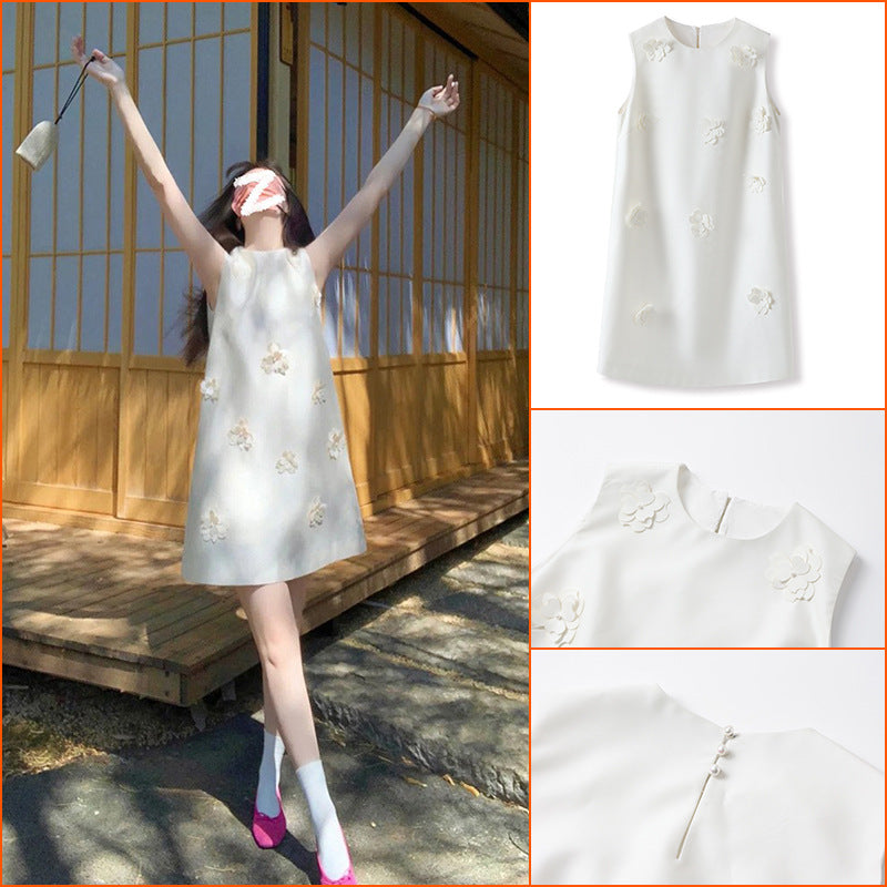 Spring and summer new fairy gas thin loose dress temperament solid color high sense petal sleeveless A word long dress M3050