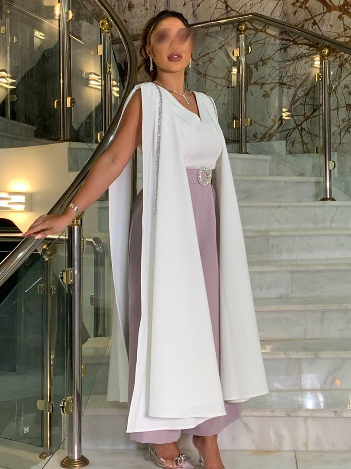 2025 Middle East women's clothing spring and summer new temperament slim-fitting sexy chest high waist diamond shawl dress jumpsuit