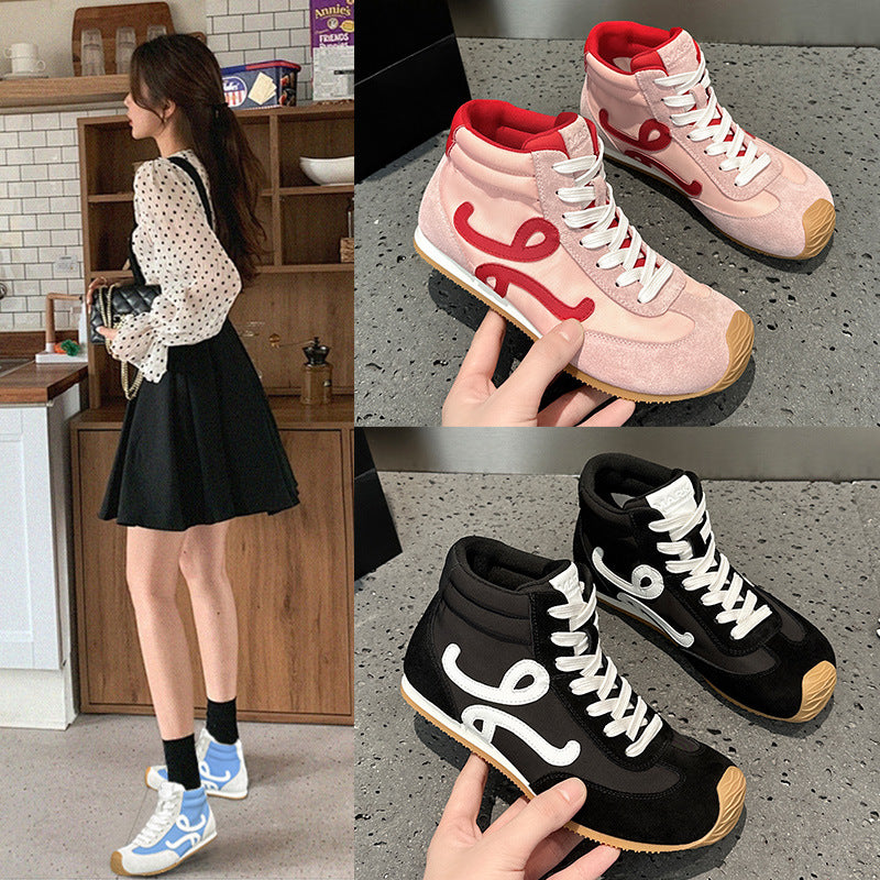 2025 spring height increase retro Forrest Gump shoes women's waffle shoes board shoes color matching German training shoes high-top sports and leisure shoes