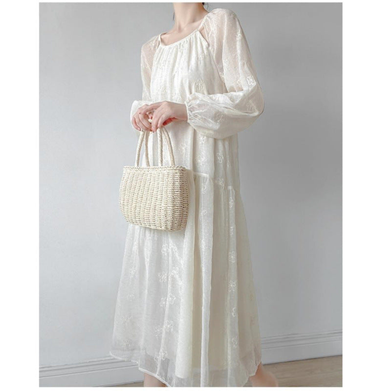 2025 temperament coffee break gentle wind unique dress super good-looking spring loose and thin long-sleeved skirt children