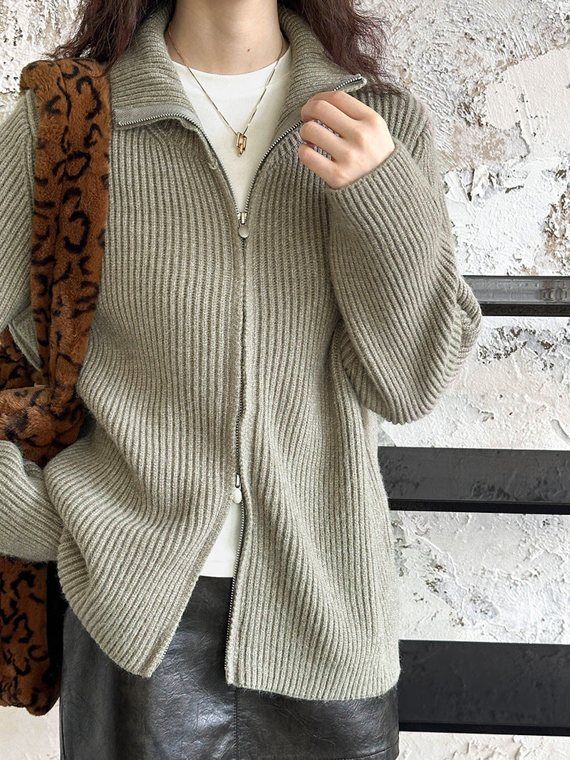 2025 popular autumn new top soft waxy lazy style loose knitted cardigan with sweater A23