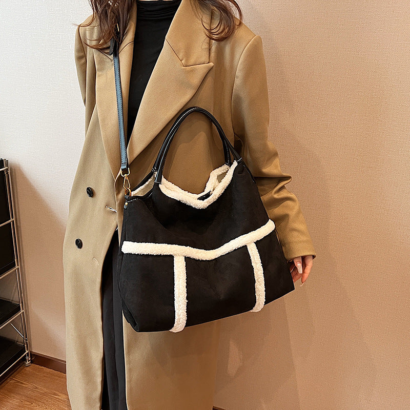 BENPAOLV 2025 Bag women's autumn and winter popular fashion splicing large-capacity tote bag texture casual shoulder messenger bag