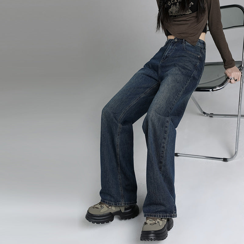 2025 Retro jeans women's spring popular new small n high-waisted and thin floor-mopping wide-leg pants