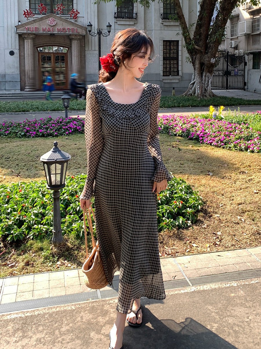 2025 Spring New Vintage High Waist Suspender Dress Sub-print Pure Desire Vacation Dress Women 88197
