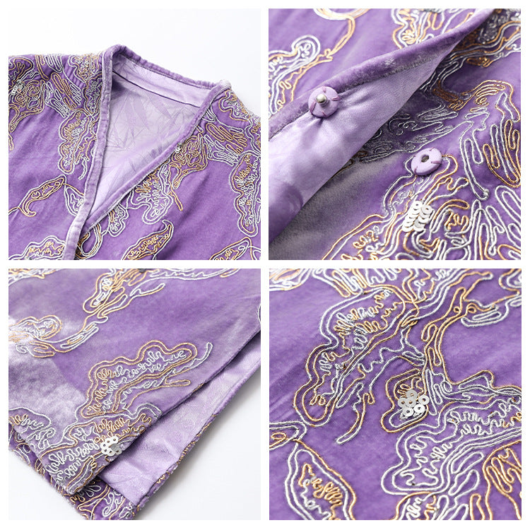 2025 New Chinese style high-end design sense embroidered vest stand-up collar mulberry silk temperament shirt set N1027