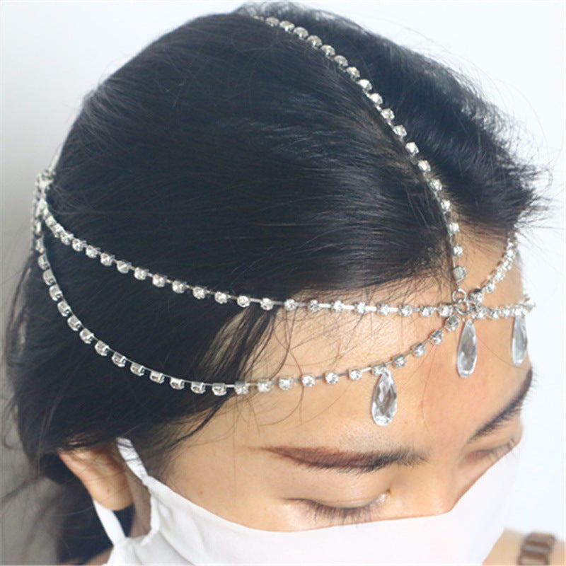 YL2518 2025 Hair band Water drop-shaped gemstone pendant Rhinestone single row diamond chain headband Headband Headband