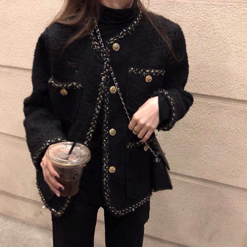 Fragrant jacket women's spring and autumn loose Korean version woven tweed casual and thin short jacket top tide