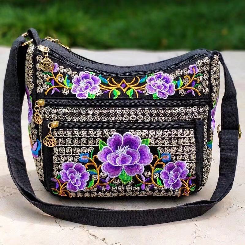 Yunnan National Style Bag Embroidered Women's Shoulder Bag Full Embroidered Crossbody Small Size Dumpling Bag Four-Layer Messenger Bag
