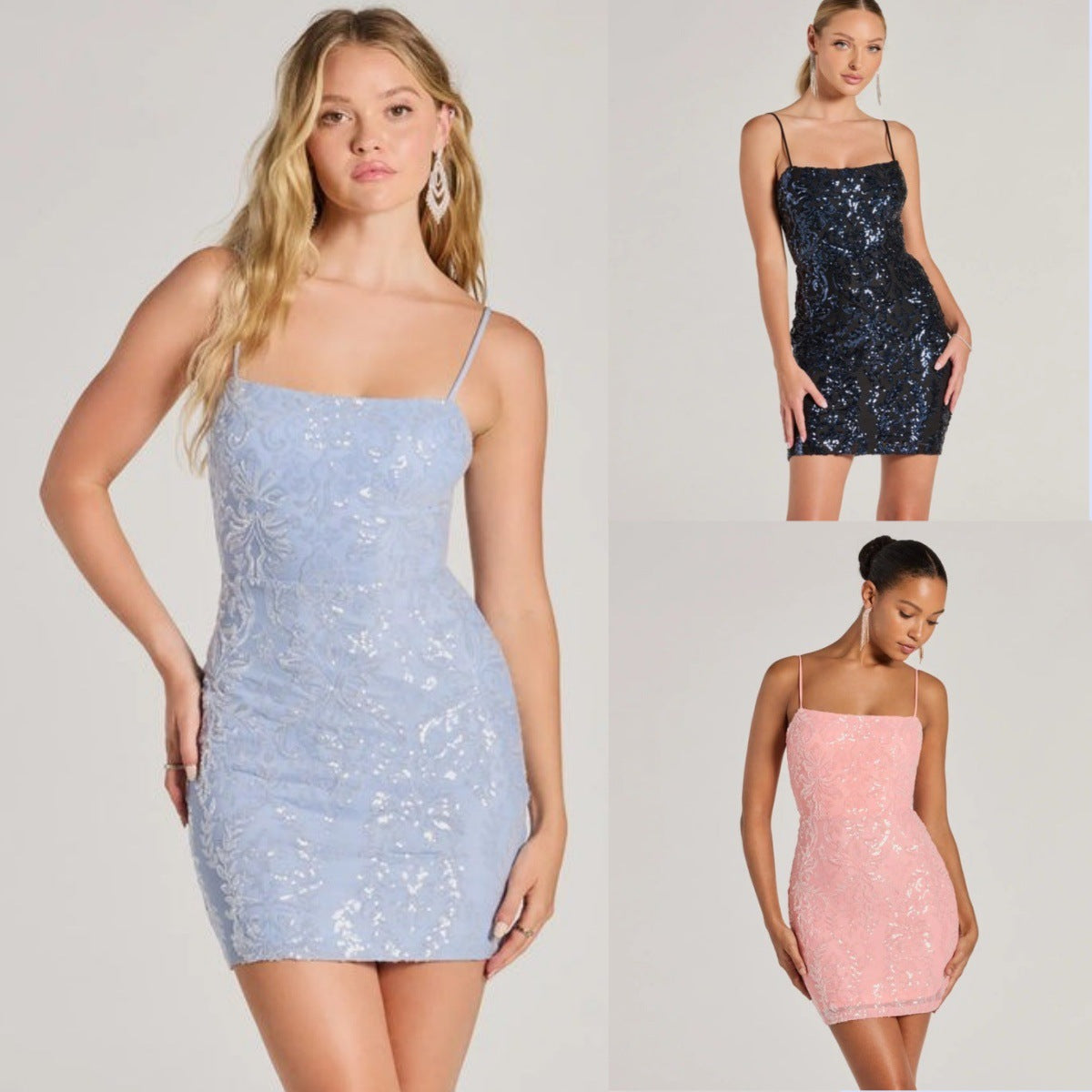 Popular, 2025 popular Women's Sequin Dress Summer Sexy Hip Wrap Slim Mini Skirt (3 Colors)
