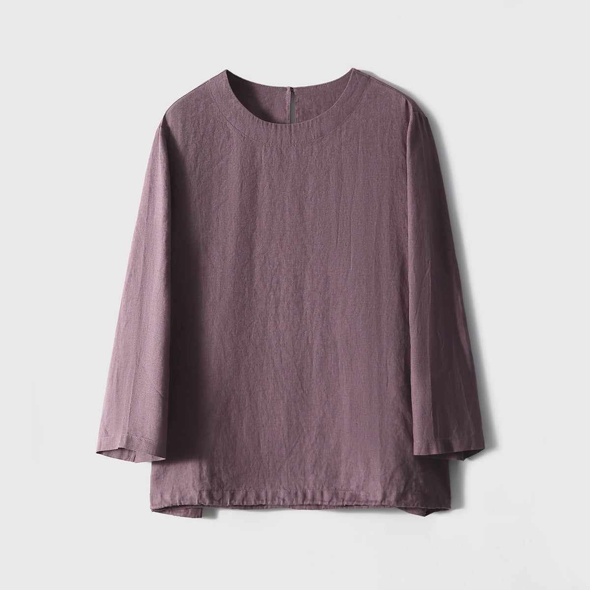 2025 Breathable 100% linen shirt, top Casual crew neck T-shirt shirt long sleeve shirt spring and autumn new women's clothing