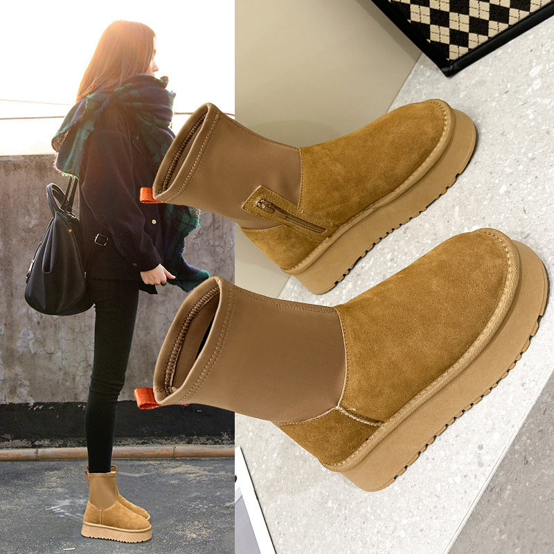 2025 popular new platform leather snow boots women's elastic pencil boots winter women's fashion student shoes trendy women