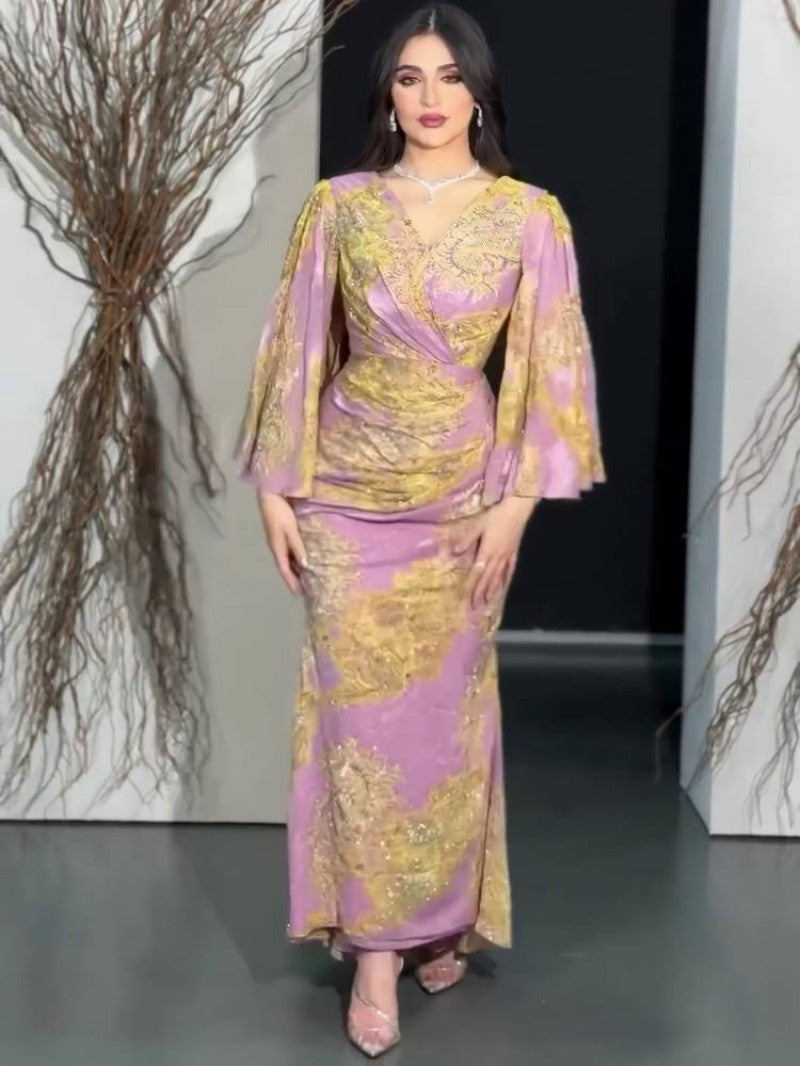 2025 popular spring and summer New women's clothing Popular trade independent station ebay sexy chiffon printing pendulum ball evening dress