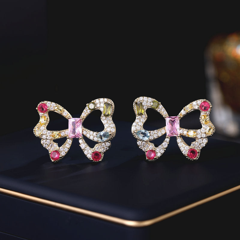 2025 S925 silver needle designer earrings micro-inlaid craftsmanship light luxury high-end earrings super fairy temperament hollow butterfly stud earrings