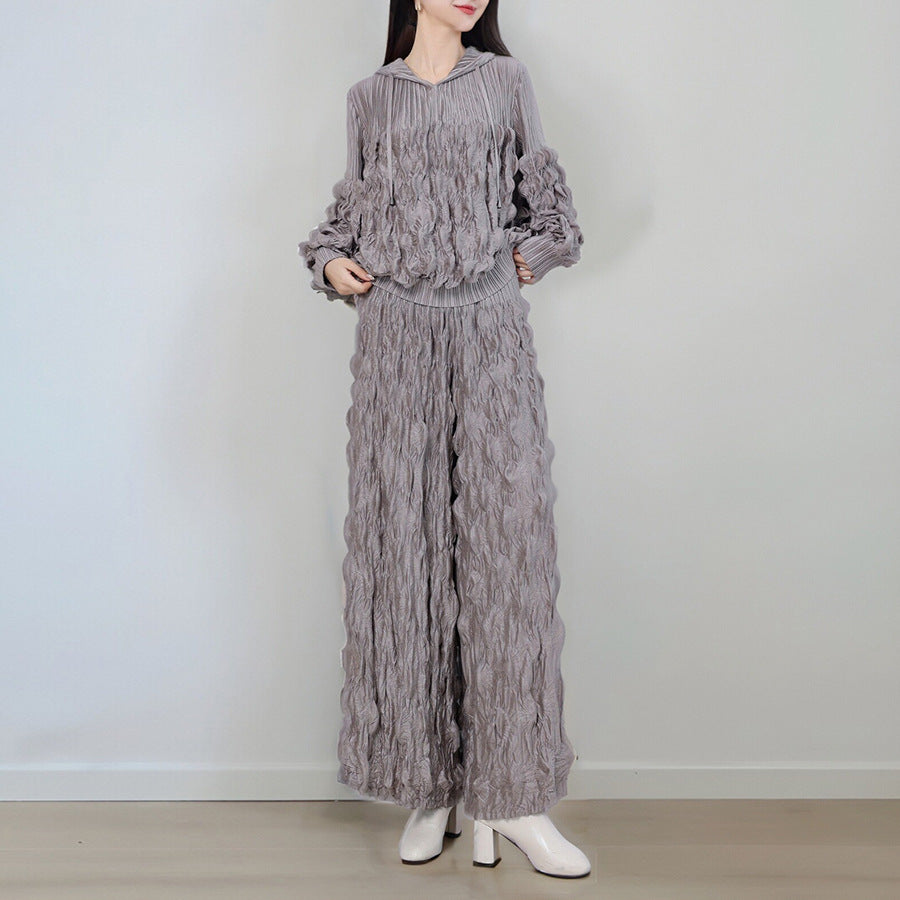2025 Sweater set, autumn two-piece set, high-end fashion, high-end women's wide-leg pants, showing thin temperament, wearing a whole set of women