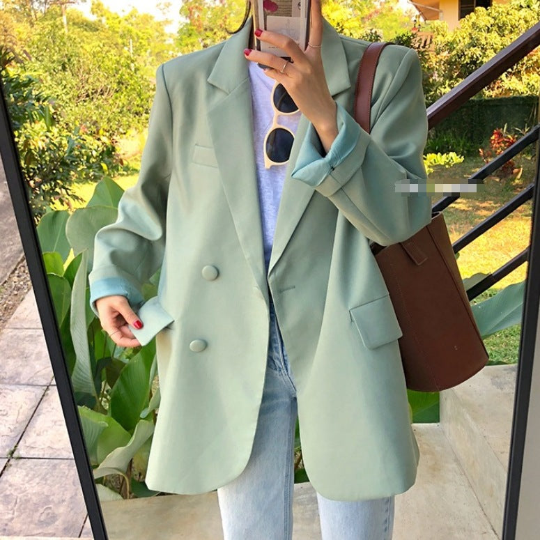 Green small suit women's 2025 spring and autumn new Korean version loose casual temperament small suit jacket top Dongdaemun