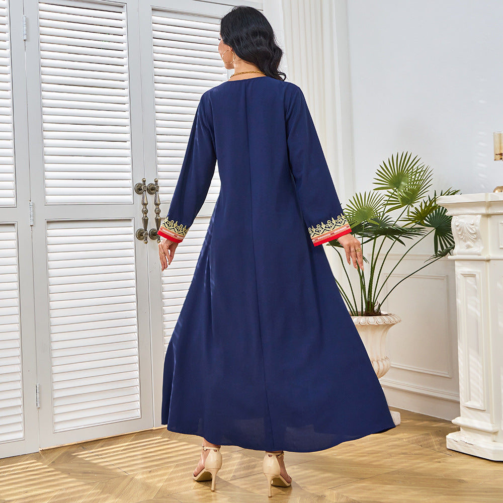Popular trade Middle East robe women's clothing popular summer new embroidered diamond-encrusted dress Muslim long-sleeved dress