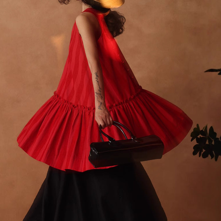 summer new design red striped spring and summer vacation niche dress