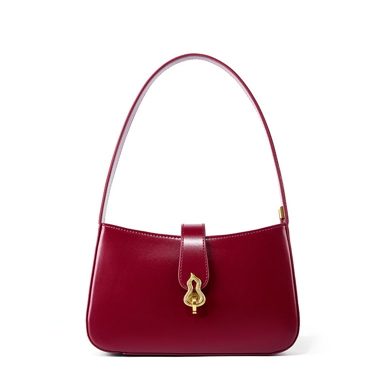 2025 New leather women's bag niche bridal bag young red high-end textured underarm bag women's daily shoulder bag