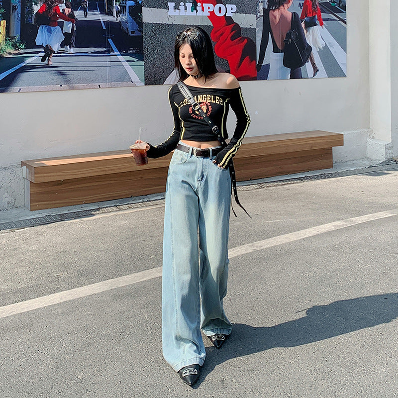2025 Vintage Lyocell Tencel wide-leg denim women's spring new loose drape high waist and thin floor pants