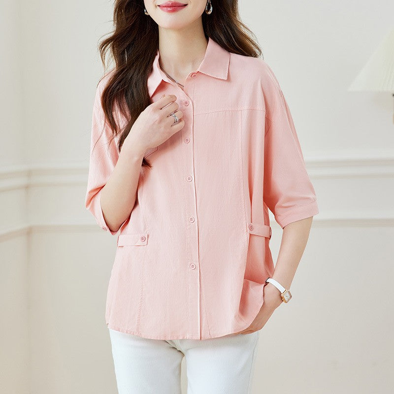 direct sales pure cotton short-sleeved shirt women's summer new commuter Korean version chic Popular-style top women