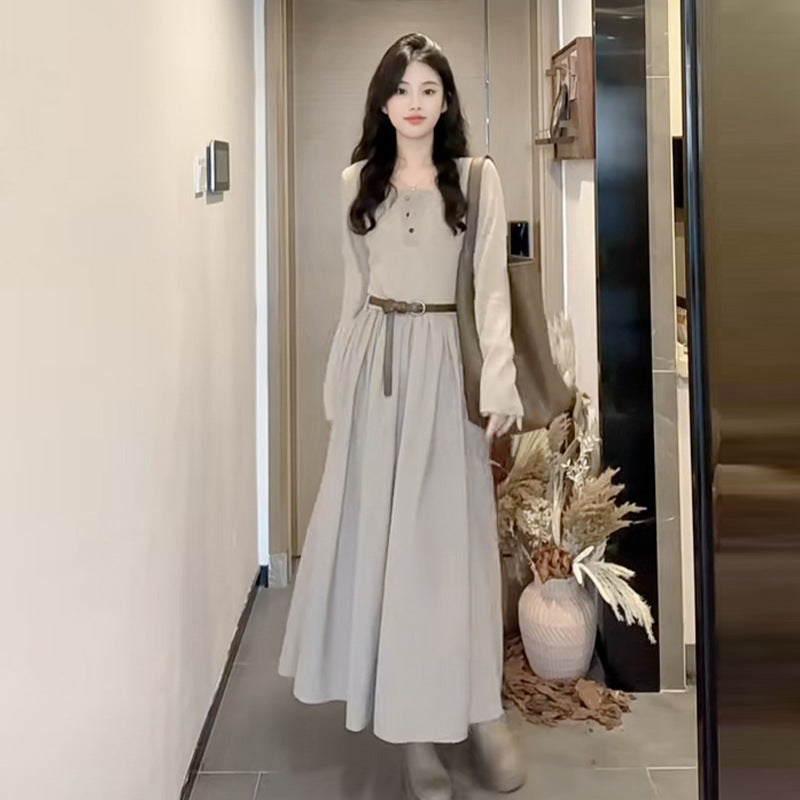 2025 High-end long-sleeved dress, early autumn women's models new temperament bottomed square neck long dress