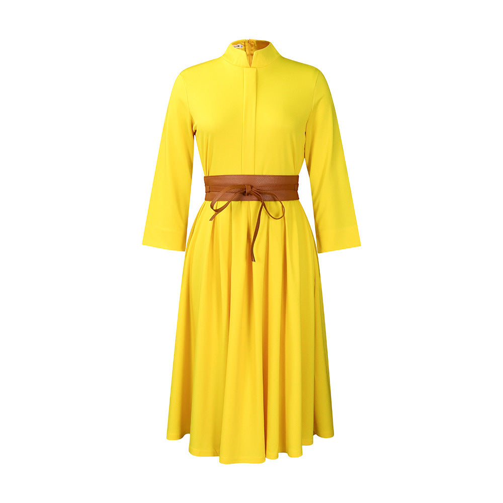 BENPAOLV D429 independent station autumn and winter new solid color temperament elegant fashion Tongle 2025 trade large size African dress