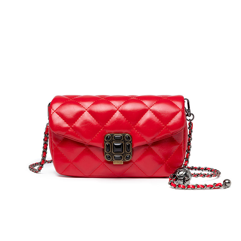 2025 High texture women's shoulder small bag popular new trendy fashion niche messenger bag diamond chain lock small square bag