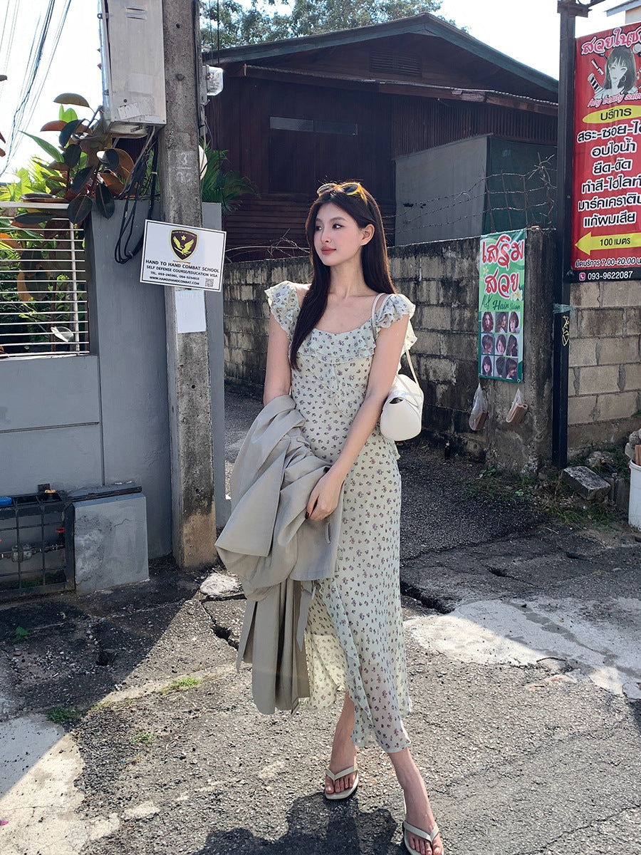 2025 Thirteen Lines Spring New Temperament Printing Pure Desire High Waist Suspender Dress Women 88225